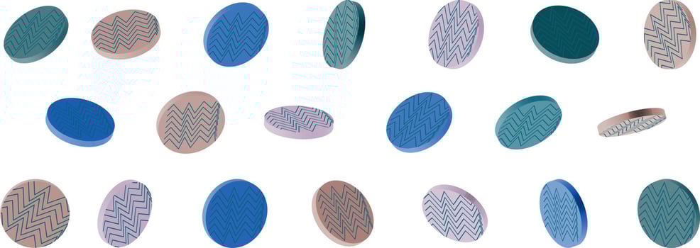 set of Modern geometric 3d abstract vector Small isolated short cylinders, pills, candies, circles with zigzags