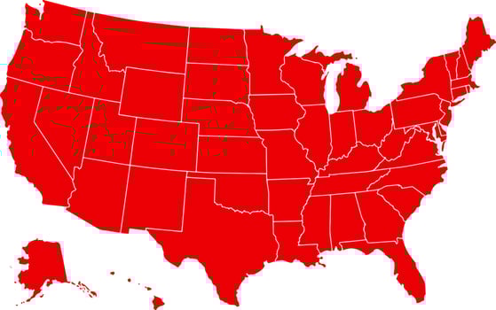 Red colored United States of America map. Political USA map. vector