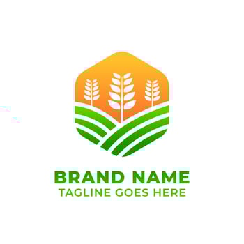agriculture logo template with farmland shape and shining sun vector