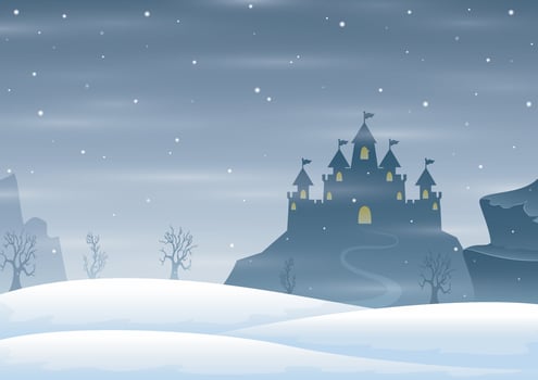 Christmas winter castle silhouette on the hill vector