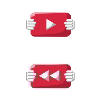 Hand Holding Play and Rewind Button Flat Icon Set. Clean and Shiny Illustration Design Element on Isolated White Background vector