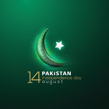 Greeting Pakistan Independence day 14 August background vector design with arabic calligraphy, flag and floral pattern. for card, banner, wallpaper, brosur, cover and decoration