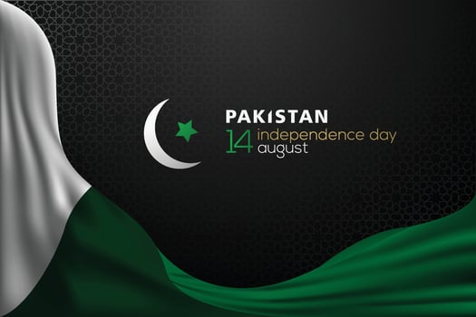 Greeting Pakistan Independence day 14 August background vector design with arabic calligraphy, flag and floral pattern. for card, banner, wallpaper, brosur, cover and decoration