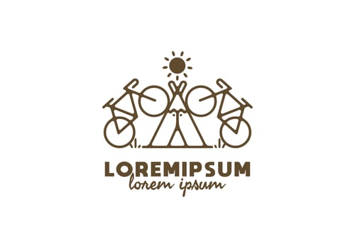 Bicycle camping line art with lorem ipsum text vector