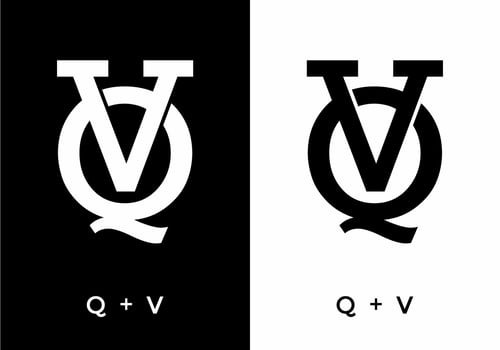 Black and white color of QV or VQ initial letter vector