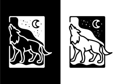 Black and white color of wolf line art vector
