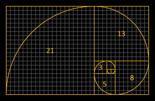 Golden Ratio Fibonacci. A spiral for harmony, composition, logos and designs. Correct proportions. vector