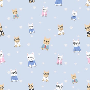 cute flat style french bulldog dog in gentle man costume seamless pattern eps10 vectors illustration