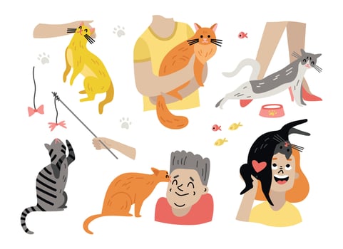 Lovely Cats People Set vector