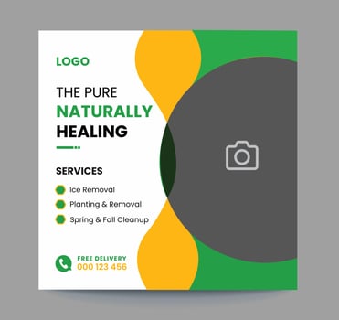 Agricultural and Farming care Services social media banner design or organic farm square template. Easy suitable for social media post, flyers, web, landscape, agro industry and gardening. vector