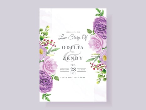 beautiful purple floral wedding invitation card template vector