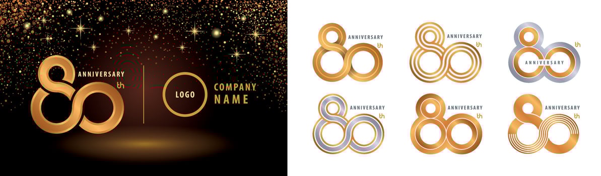 Set of 80th Anniversary logotype design. Infinity loop logo vector. Eighty years anniversary celebration. vector