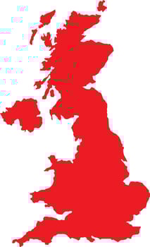 Red colored United Kingdom outline map. Political uk map. Vector illustration