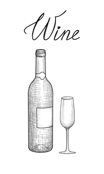 Drink wine set. Cafe menu banner with wineglass drawing retro illustration. Wine-card Utensils sketch. Glassware sign vector