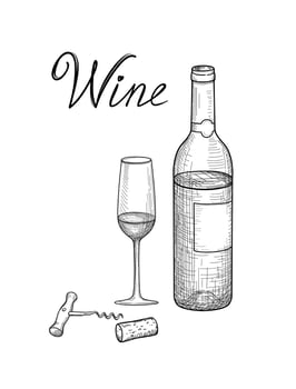 Wine set. Drink wine. Wine glass engraving retro illustration. Cafe banner with wineglass. Wine card icon. Utensils sketch. Glassware sign vector