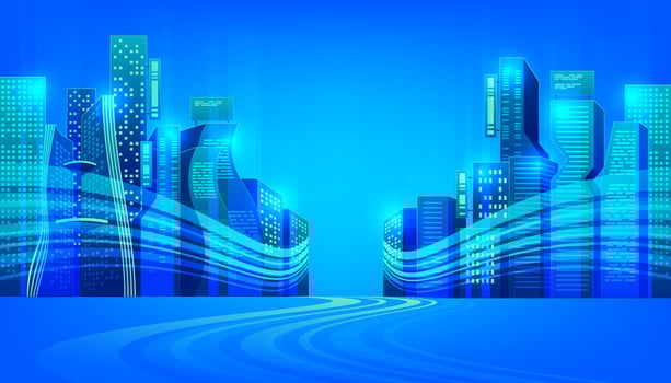 Digital city or futuristic city concept. Metaverse or Virtual reality technology concept. vector