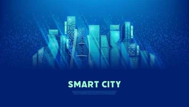 Digital city or futuristic city concept. Metaverse or Virtual reality technology concept. vector