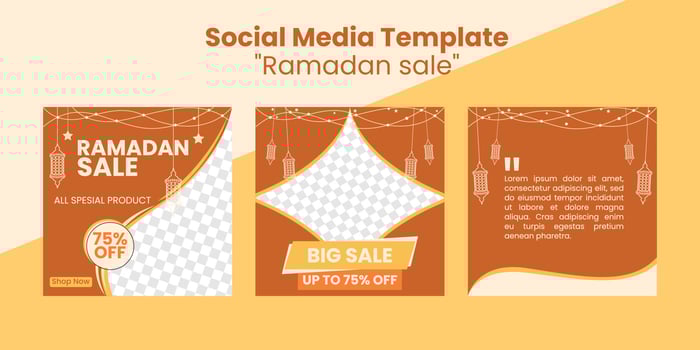 Beautiful and elegant orange and chocolate promotional social media templates are used for online businesses. Selling or discounting social media templates. Special ramadan sale template vector
