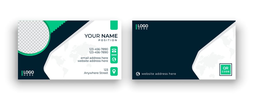 Creative visiting card. Simple business card. Double-sided modern green and black business card illustration. vector