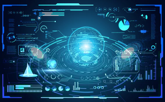 abstract technology ui futuristic concept hud interface hologram elements of digital data chart, communication, computing and circle percent vitality innovation on hi tech future design background vector