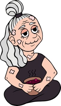 Granny With Vitiligo Sits and Eats Soup vector