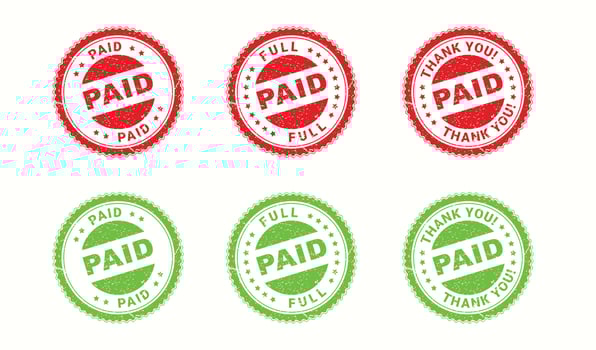 Paid stamp, full paid stamp, rubber style paid stamp design set vector