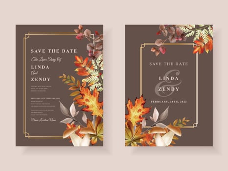 Wedding invitation card with autumn season theme vector