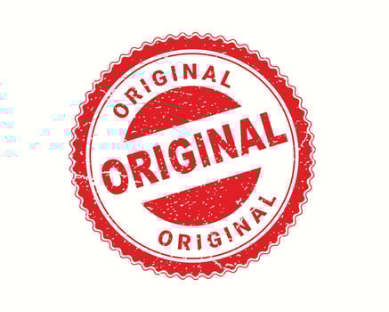 Original stamp in rubber style, red round grunge original sign, rubber stamp on white, vector illustration