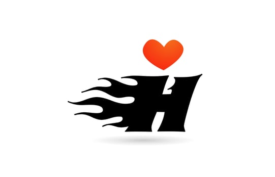 H alphabet letter logo design icon. Creative template for business with love heart flames vector