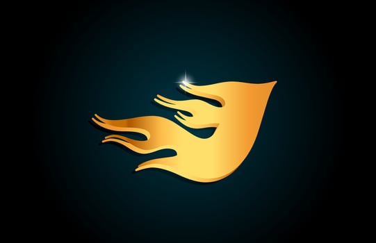 gold J alphabet letter icon logo design. Creative template for business with golden flames vector