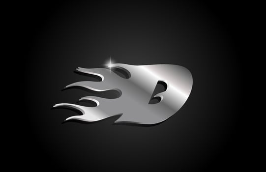 metal grey alphabet letter D icon logo design. Creative template for business with metallic style and flames vector