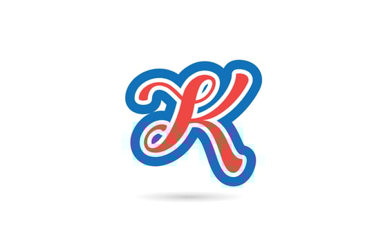 red blue handwritten K alphabet letter logo design icon. Creative template for business and company vector