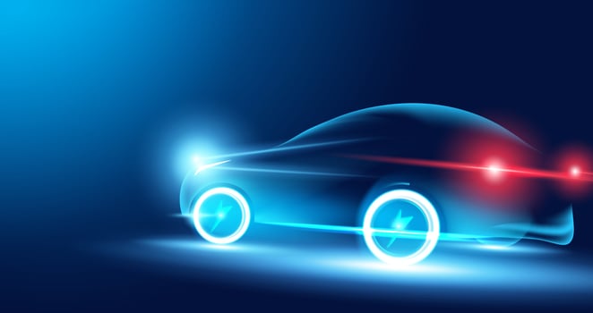 Abstract speed electric cars In the illustration, electric cars are powered by electric energy. Future energy.on blue background vector
