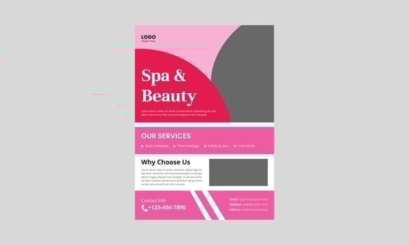 Spa, beauty, and massage flyer design template. Beauty spa hair salon print ready flyer template design. leaflet,  a4 size, flyer, cover, poster, brochure design vector