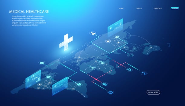 Abstract Online health Medical Services concept Linking health information around the world To research and find ways to develop health innovations In the treatment of diseases, drugs, vaccines. vector