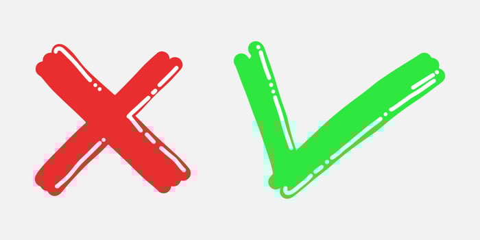 Tick and cross  signs. Checkmark OK and X icons. vector