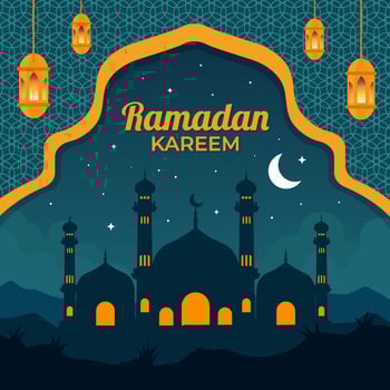 Background of Ramadan Flat Mosque Landscape with Lantern vector