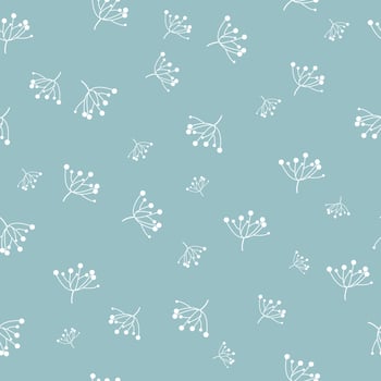 cute white grass dandelion flower on green blue background seamless pattern for textile fabric vector