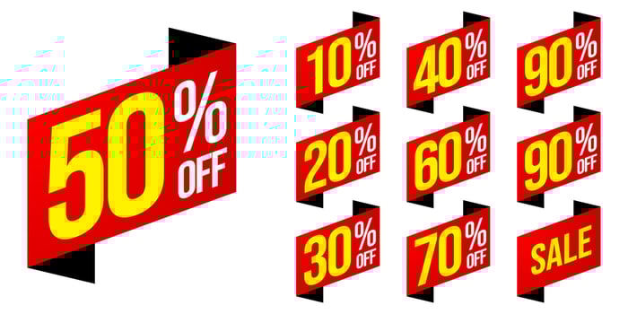 Sale tags set vector badges template with percent sale label symbol, discount promotion flat icon, clearance sale sticker