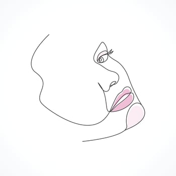 Continuous woman face line art, fashion beauty concept, woman minimalist, lady face outline vector