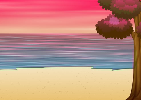Sea background with the beautiful pink sky vector