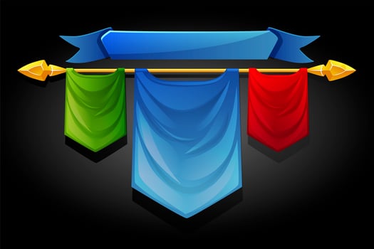 Multicolored flags templates banners for ui games. vector