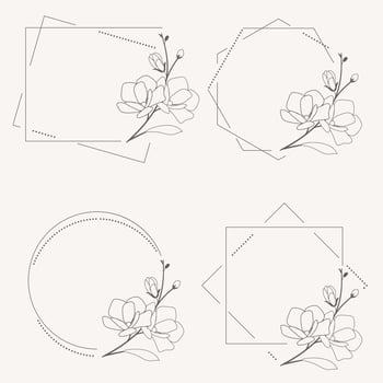 doodle line art magnolia blooming flower minimal frame for banner or logo collection vector