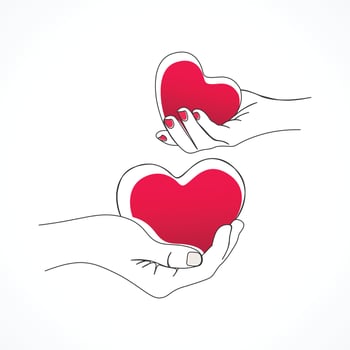Giving and receiving heart line art style vector
