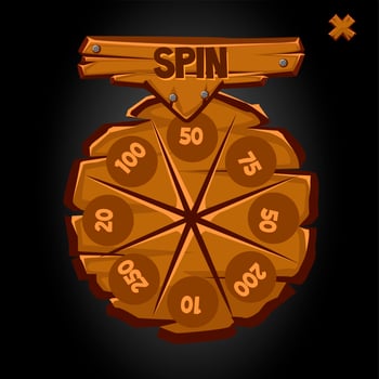 Old round wooden wheel of fortune with numbers. vector