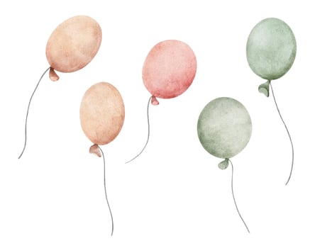 Set of colorful balloons. Watercolor illustration. vector