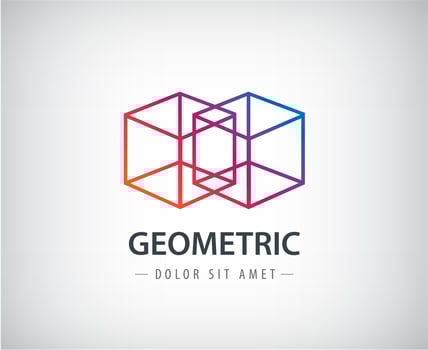Vector abstract geometric linear logo, two cubes, one line. Futuristic company