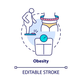 Obesity concept icon. Arthritis risk factor abstract idea thin line illustration. Osteoarthritis reason. Knees and hips joints damage. Vector isolated outline color drawing. Editable stroke