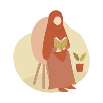 Muslim girl reading book illustration vector