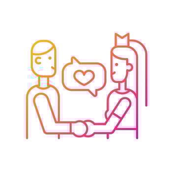 Wedding vows gradient linear vector icon. Couple promising love to each other. Marriage tradition. Wedding ceremony. Thin line color symbol. Modern style pictogram. Vector isolated outline drawing